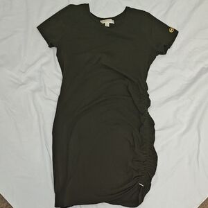 Michael Kors - Olive Green Short-Sleeve Ruched Side Tee Dress - Medium